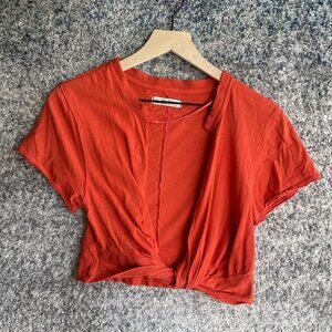 We The Free Shirt Womens Large Cropped Twist Front Short Sleeve Urban Outfitters